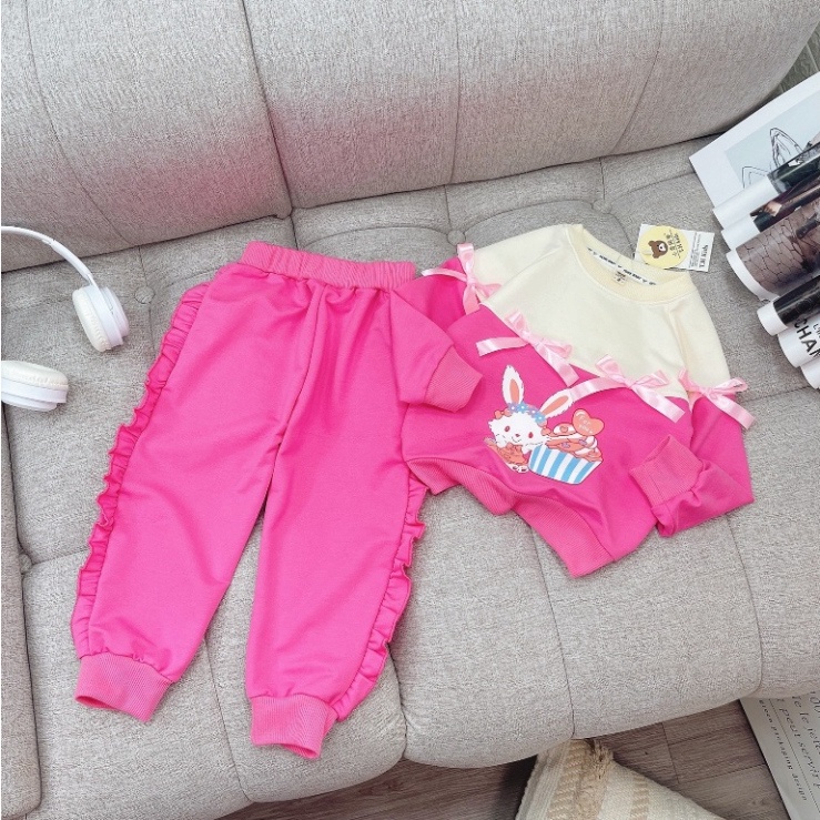 Bộ quần áo dài tay xinh xắn cho bé gái mặc thu đông 10-22kg Kittenbabyshop