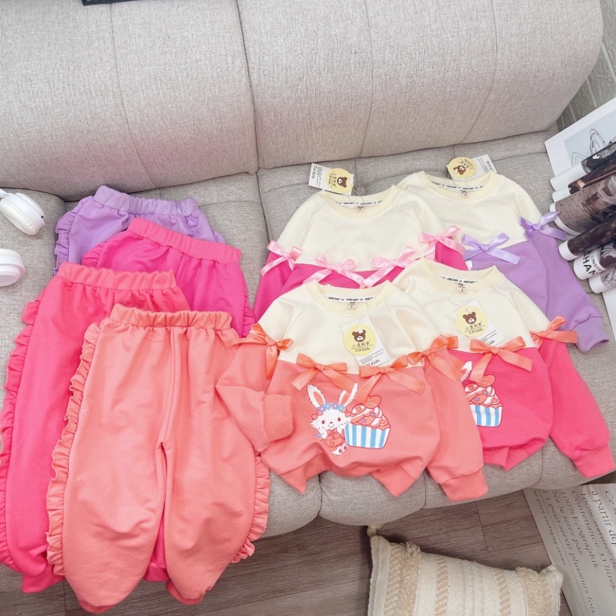 Bộ quần áo dài tay xinh xắn cho bé gái mặc thu đông 10-22kg Kittenbabyshop