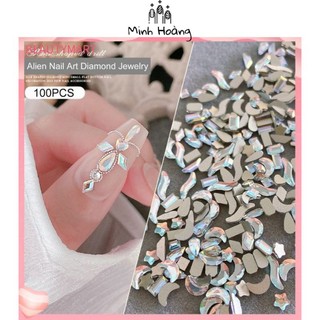 Set 100 viên đá mini chân bằng nhiều hình trang trí móng tay