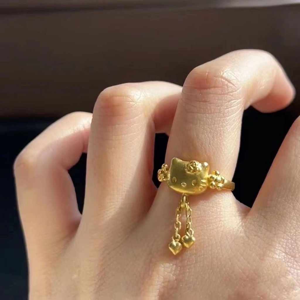 Nhẫn Thời Trang Năm 2023 Thiết Kế Mèo kitty Phối Tua Rua Dễ Thương Phong Cách xiaohongshu