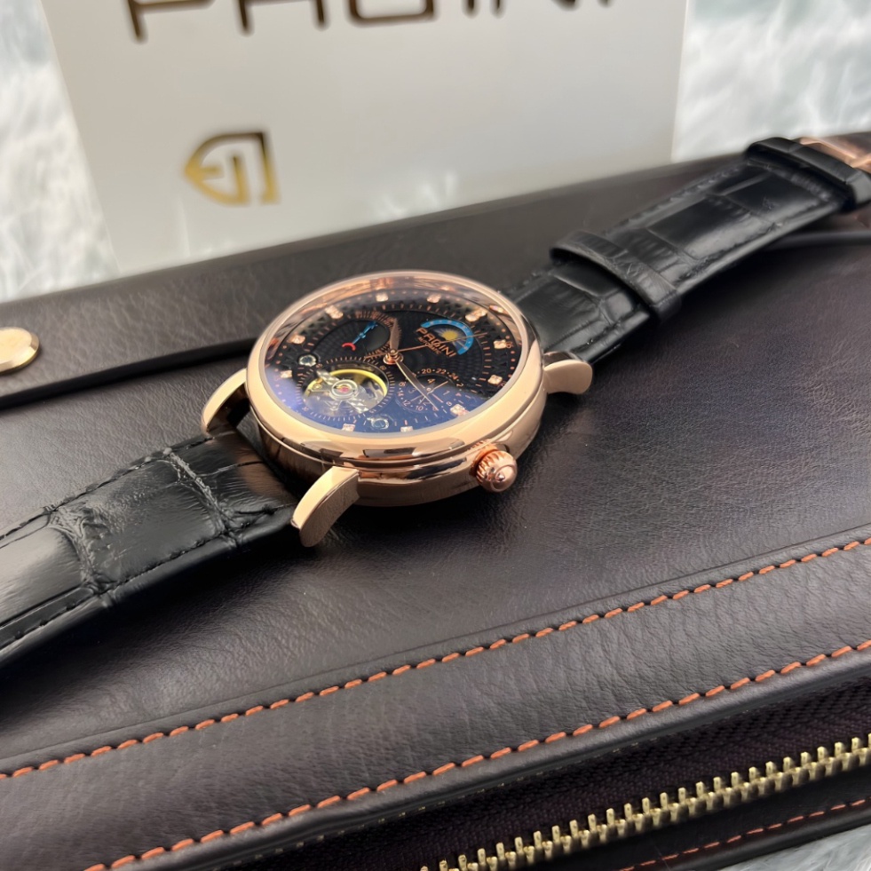 Đồng Hồ Cơ Nam Dây Da Bò PAGINI 9989, Chạy Full 4 Máy 5 Kim, Lịch Tuần Trăng, Lộ Cơ 2 Mặt, Chống Nước Chống Xước - Bảo H