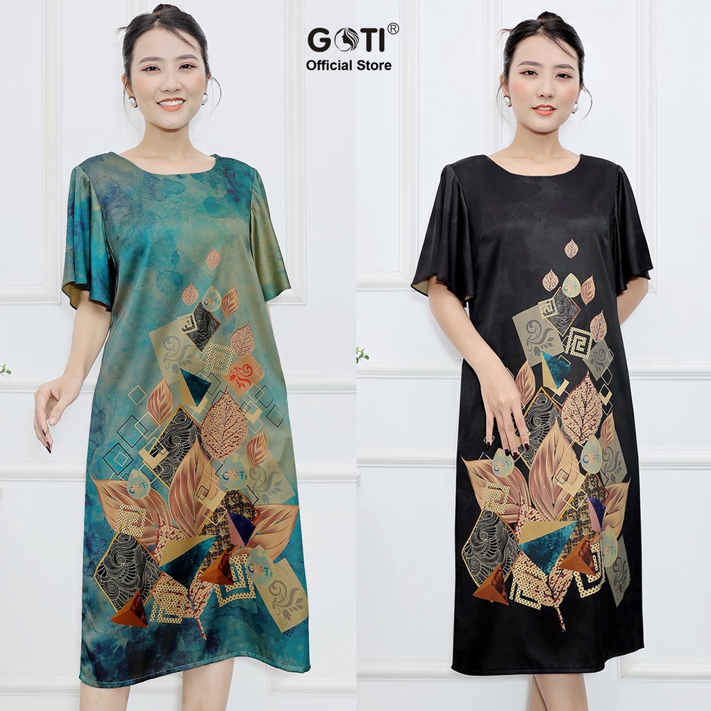 GOTI – Đầm Dáng Suông Trung Niên Dự Tiệc Cao Cấp BigSize Vải Lụa Mềm Mịn Cho Mẹ U40 U50 Có Size Lớn 45-78kg 3386