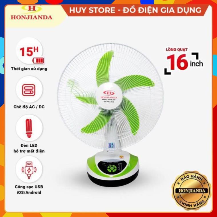 Quạt sạc tích điện để bàn chính hãng Honjianda ,  Quạt sạc tích điện Honjianda kết hợp cổng USB đèn led QM Store