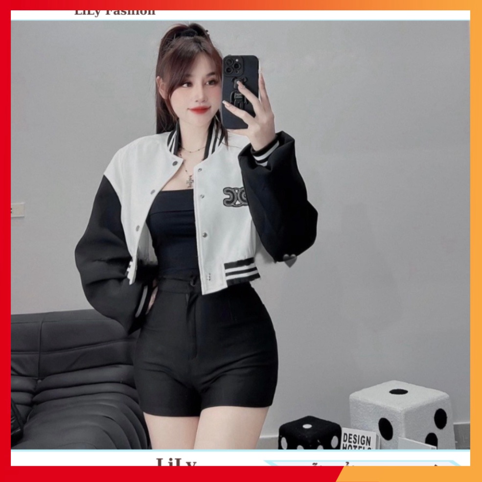 Áo khoác boomber nữ dáng ngắn croptop khoác ngoà iphối thêu chữ C bao ngầu cho nàng dạo phố