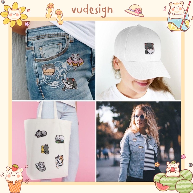 Sticker Dán Vải, Sticker Ủi Thêu Quần Áo, Balo Hình Mèo Dễ Thương Đáng Yêu Mèo Thần Tài Vudesign