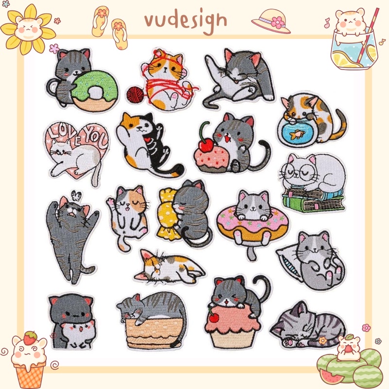 Sticker Dán Vải, Sticker Ủi Thêu Quần Áo, Balo Hình Mèo Dễ Thương Đáng Yêu Mèo Thần Tài Vudesign
