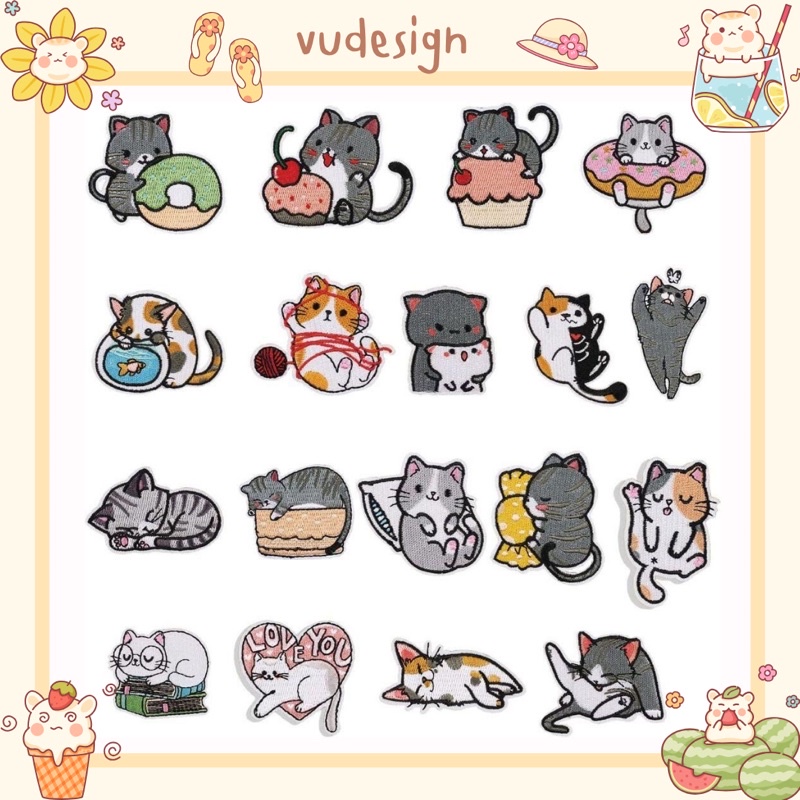 Sticker Dán Vải, Sticker Ủi Thêu Quần Áo, Balo Hình Mèo Dễ Thương Đáng Yêu Mèo Thần Tài Vudesign