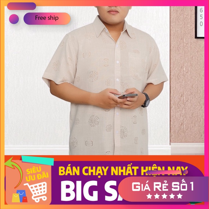 RẺ VÔ ĐỊCH (Gía tận xưởng) Áo sơ mi nam big size form rộng, ngắn tay, hoa văn hoạ tiết dành cho tuổi trung niên, vải xô