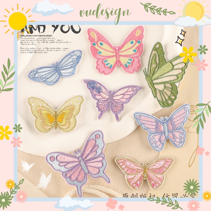 Sticker Dán Vải, Sticker Ủi Thêu, Quần Áo, Balo, Túi, Mũ Hình Con Bướm Butterfly Vudesign