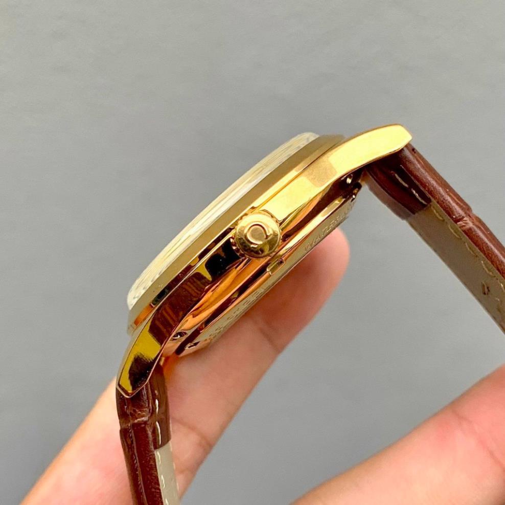 Đồng hồ Nam Omg bát quái mặt vàng  vỏ vàng ta mặt trắng dòng cơ Automatic size 40mm dây da