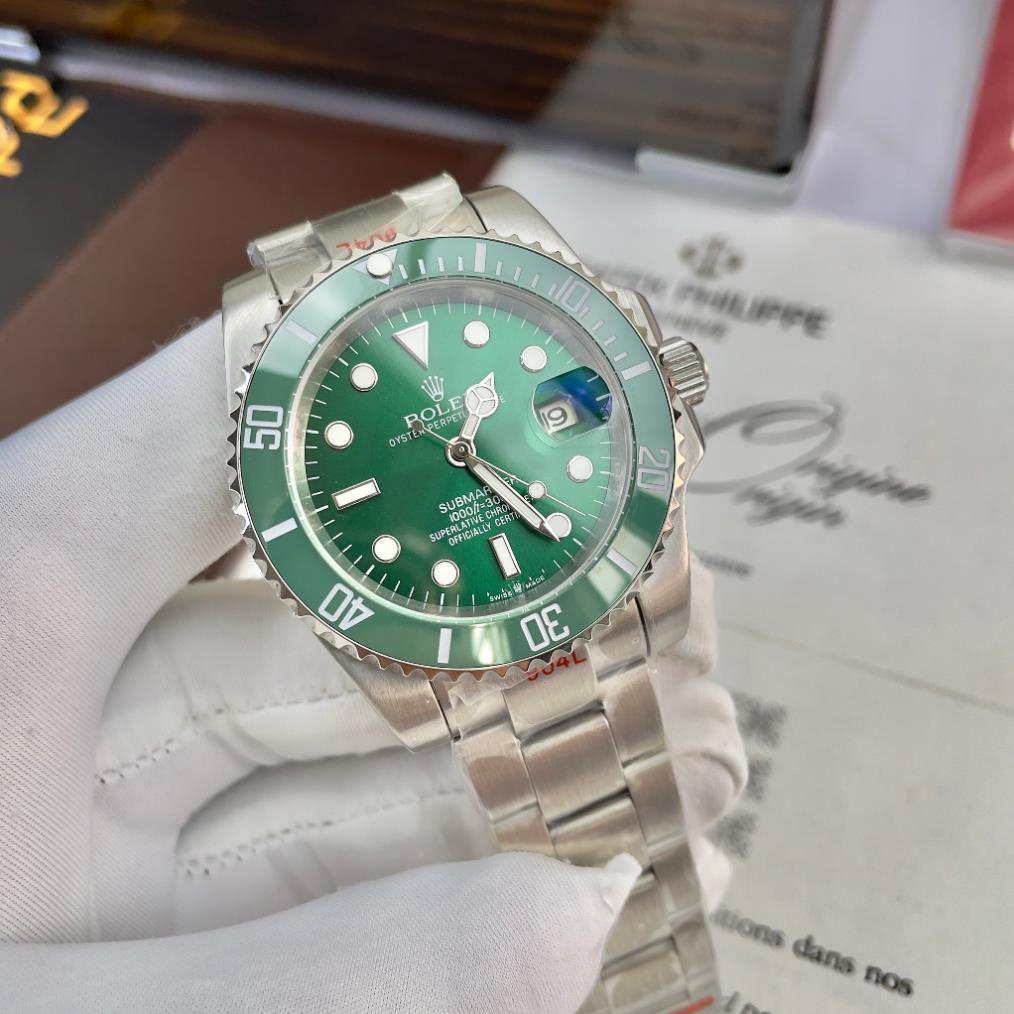 Đồng hồ Nam Rolex toạ độ chạy cơ máy nhật mặt xanh số đá dạ quang 40mm dòng cơ Automatic vỏ trắng