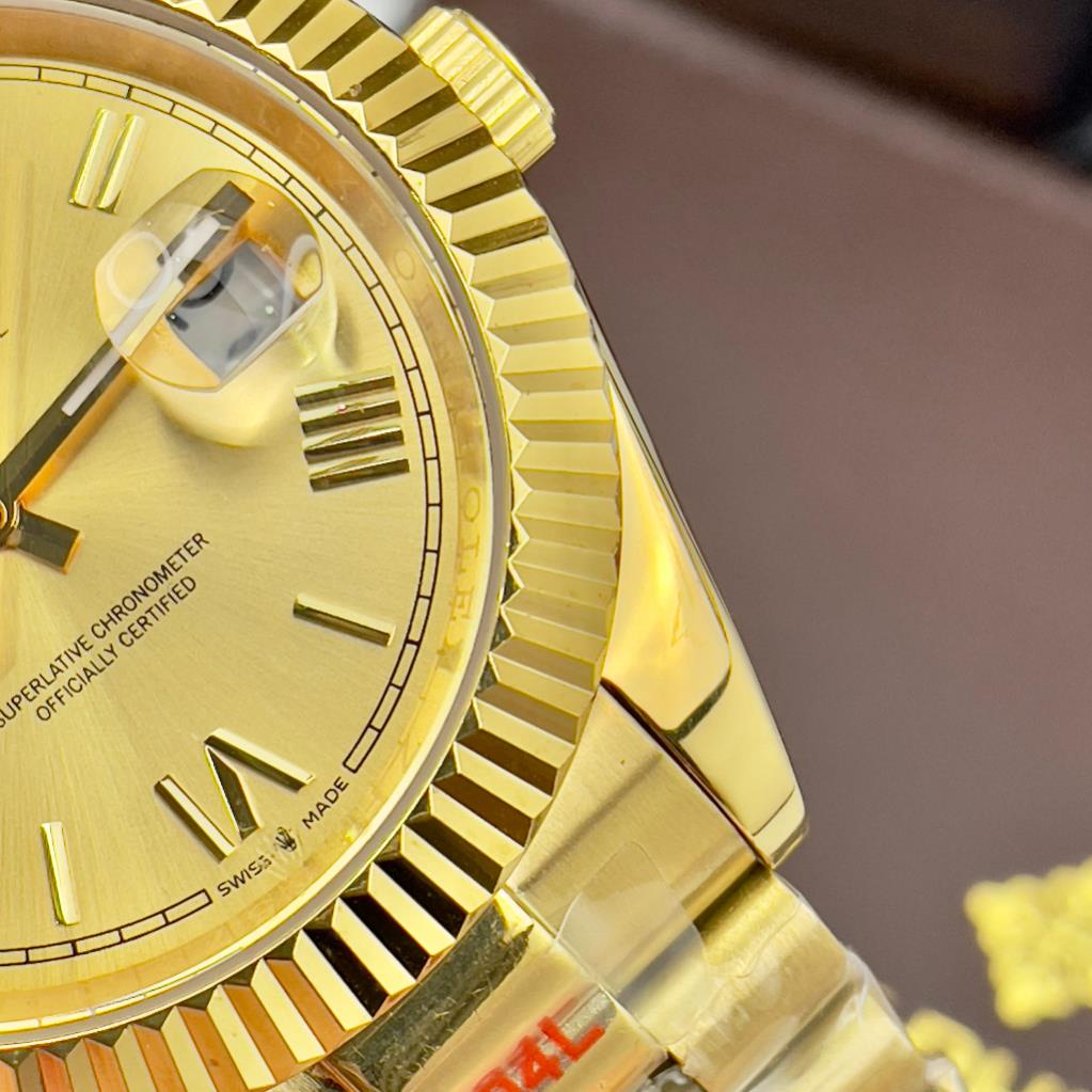 Đồng hồ Nam Rolex vành băm day date máy nhật mặt vàng gold số la mã 42mm dòng cơ Automatic