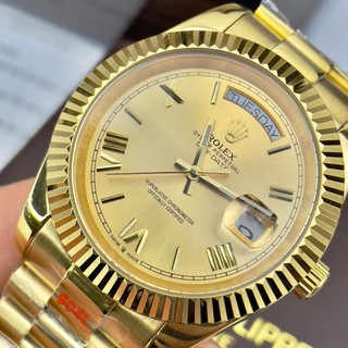 Đồng hồ Nam Rolex vành băm day date máy nhật mặt vàng gold số la mã 42mm dòng cơ Automatic