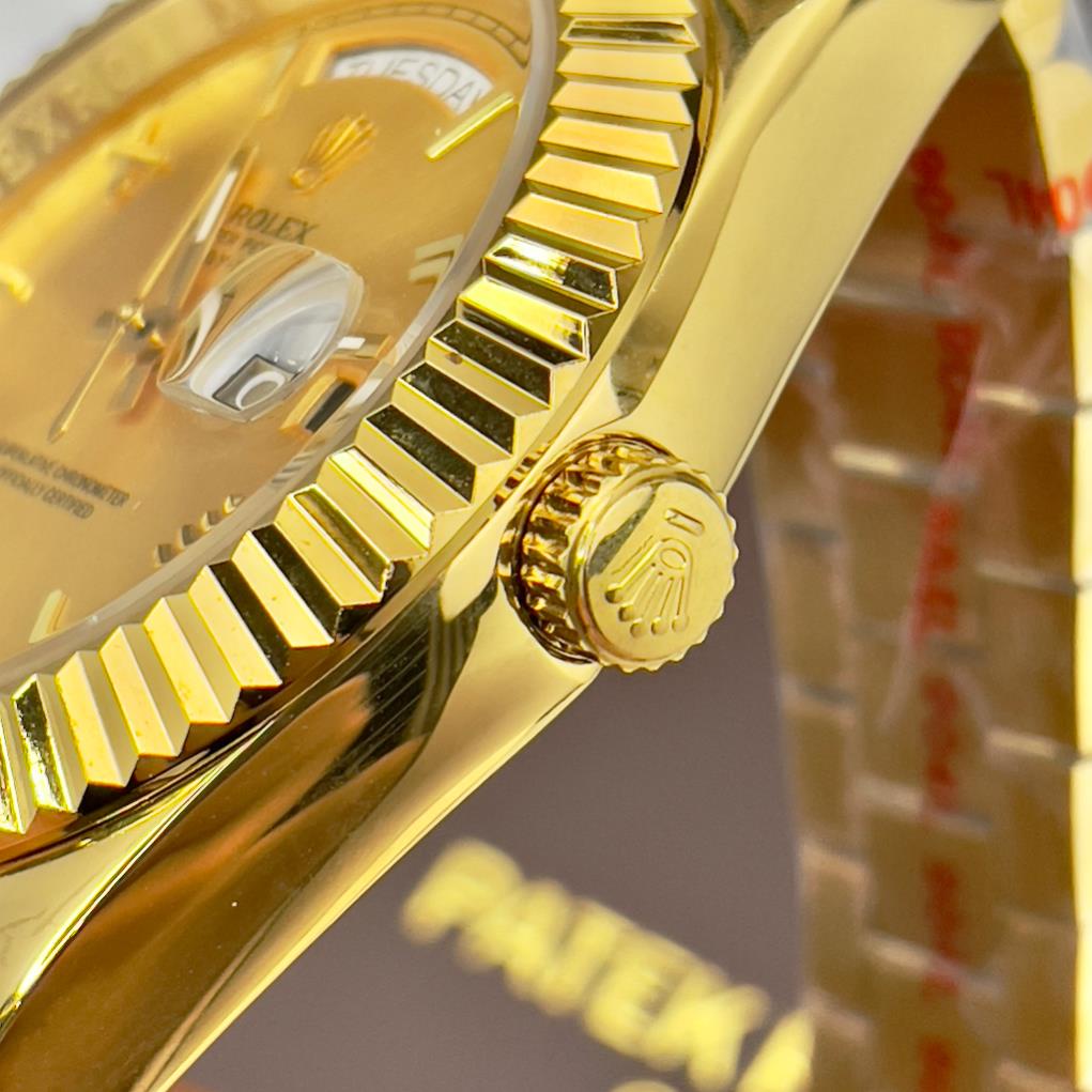 Đồng hồ Nam Rolex vành băm day date máy nhật mặt vàng gold số la mã 42mm dòng cơ Automatic