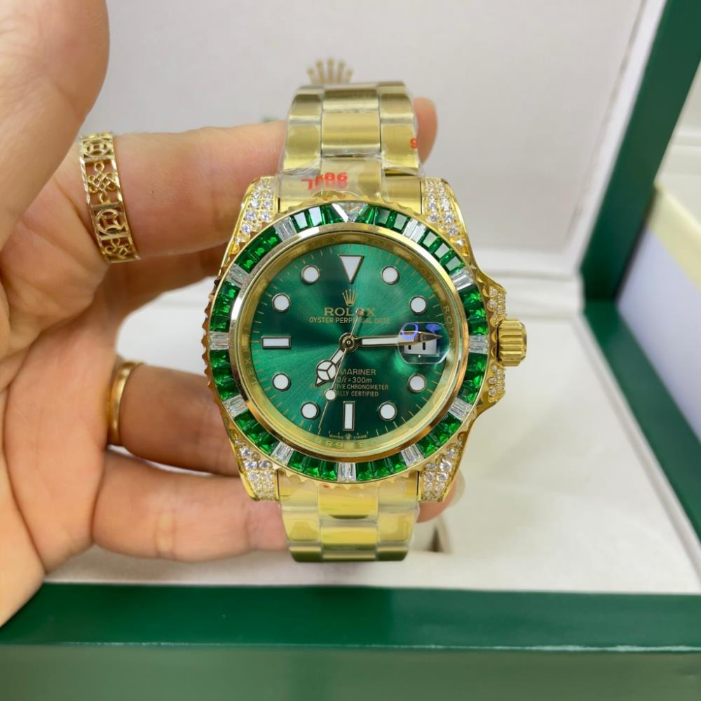 Đồng hồ Nam Rolex vành đá xanh lá số dạ quang máy nhật chạy cơ Automatic size 40-41mm
