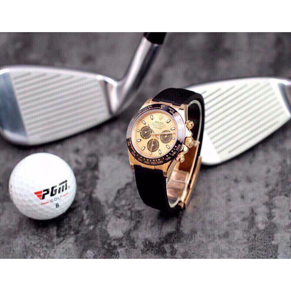 Đồng hồ Nam Rolex dây cao su máy nhật dòng cơ Automatic size 41mm măt vàng vỏ vàng gold