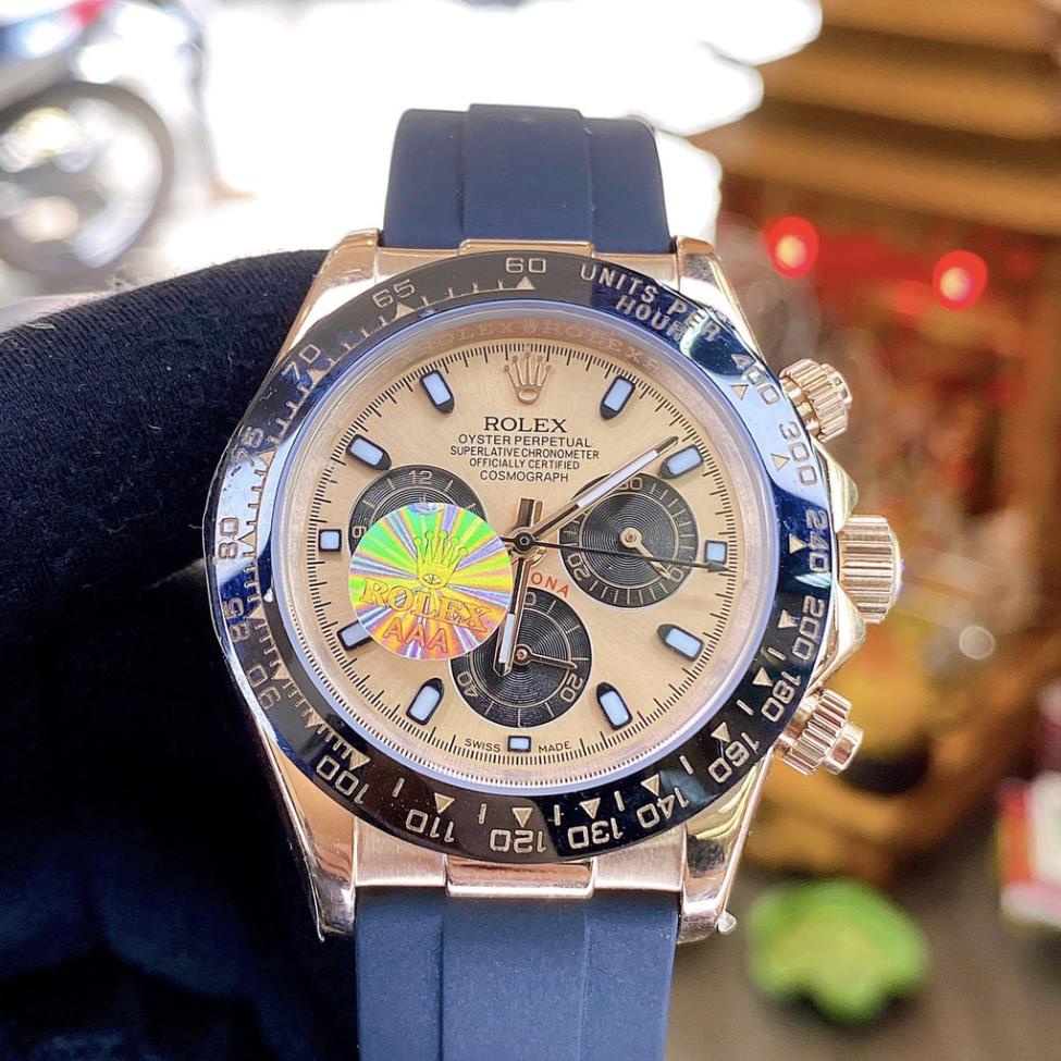 Đồng hồ Nam Rolex dây cao su máy nhật dòng cơ Automatic size 41mm măt vàng vỏ vàng gold