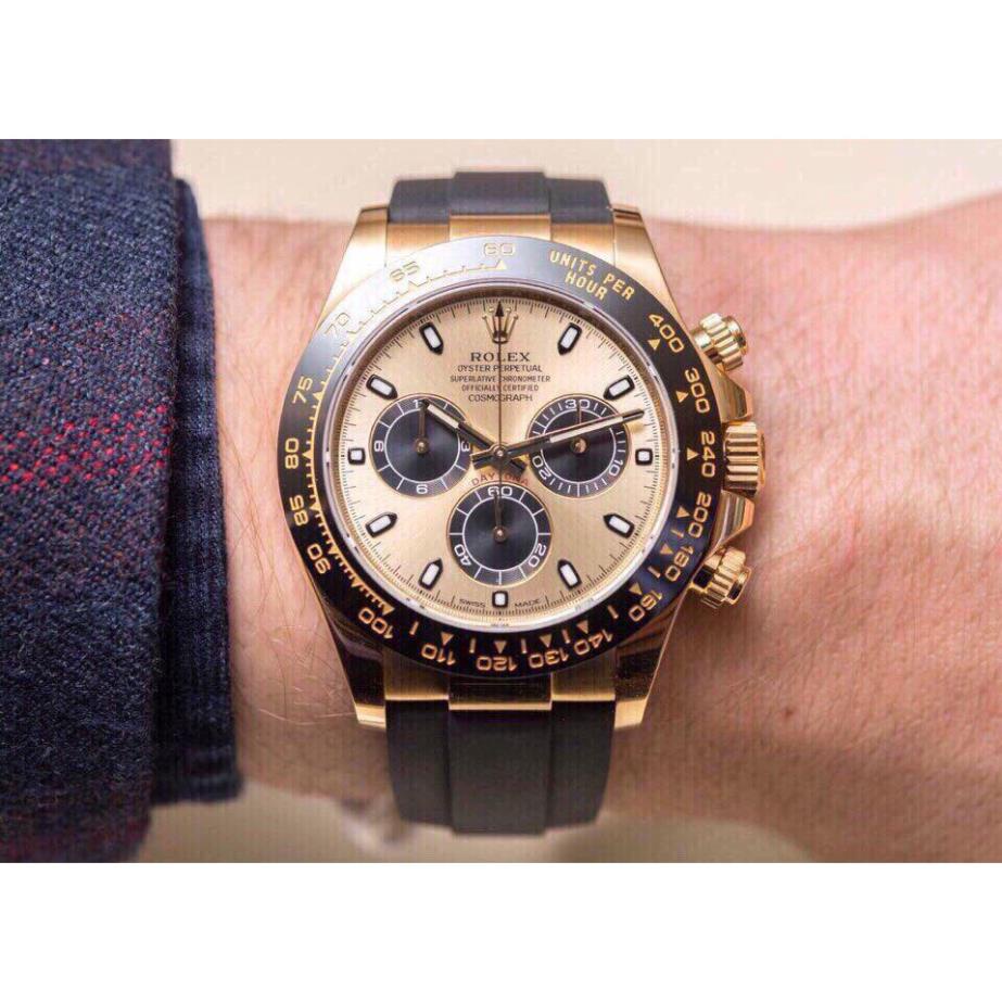 Đồng hồ Nam Rolex dây cao su máy nhật dòng cơ Automatic size 41mm măt vàng vỏ vàng gold