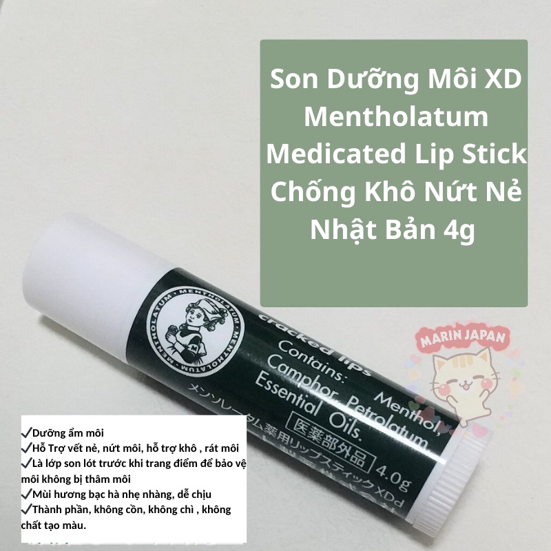 [Chuẩn Nhật]Son Dưỡng Ẩm Môi XD Mentholatum Medicated Lip Stick Nhật Bản tinh Chất Bạc Hà