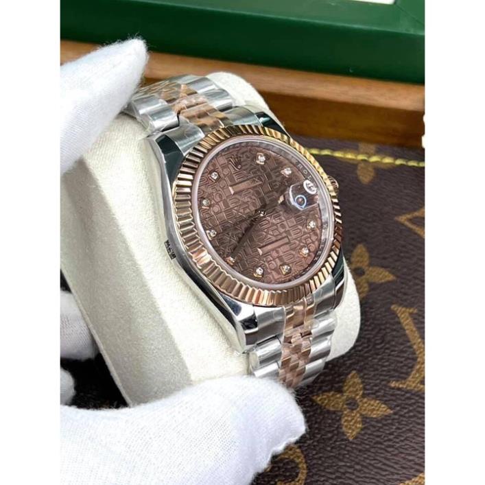 Đồng hồ Nam Rolex 3kim 1 lịch mặt cafe vi tính chạy cơ Automatic size- 38mm- 41mm vỏ vàng hồng