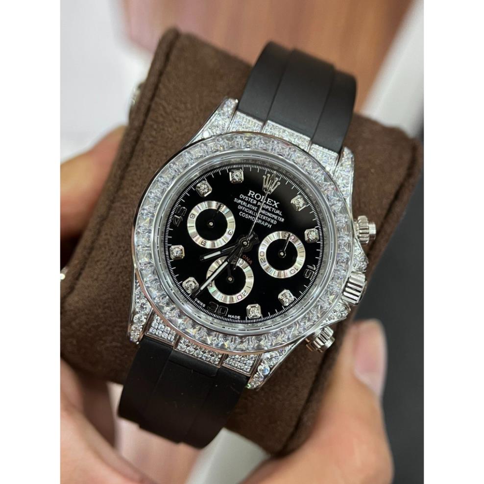Đồng hồ Nam Rolexs mặt đen vỏ đá 6kim máy nhật dòng cơ Automatic 40mm dây cao su