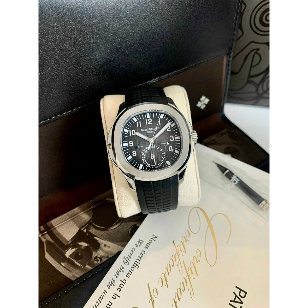 Đồng hồ Nam PT cơ tự động 4kim máy Nhật size 41mm mặt đen vỏ trắng dây cao su