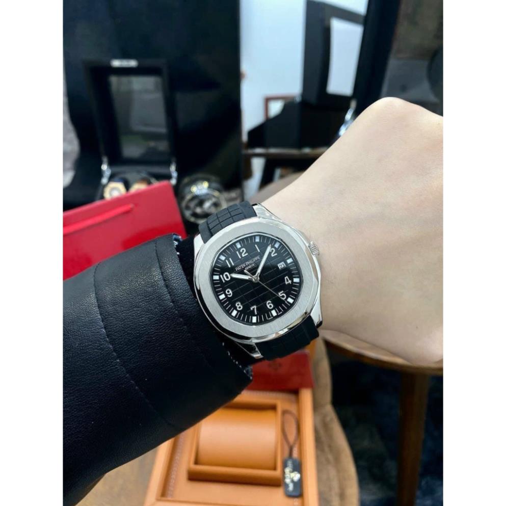 Đồng hồ Nam PT cơ tự động 4kim máy Nhật size 41mm mặt đen vỏ trắng dây cao su