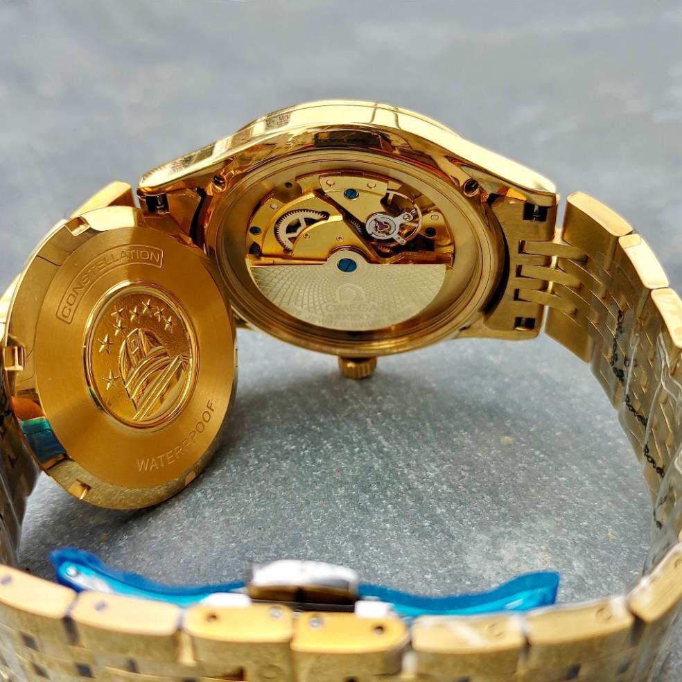 Đồng hồ Nam Omg bát quái  vỏ vàng ta mặt trắng dòng cơ Automatic size 40mm kim loại