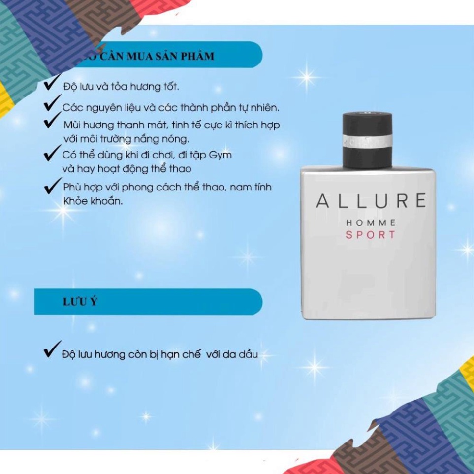 Nước hoa nam nữ Allure Homme sport dầu thơm quyến rũ thơm mát TE