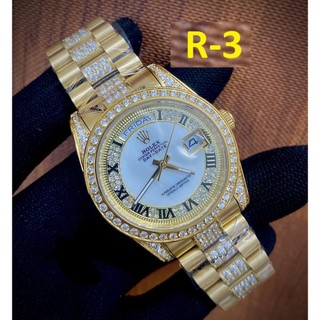 Đồng hồ Nam Rl vành đá day date mặt khảm dây đá vỏ vàng số la mã máy nhật dòng cơ Automatic size 41mm dây kim loai