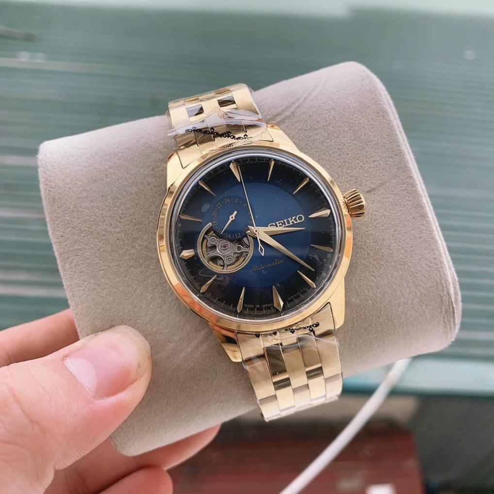 Đồng hồ Nam seiko hở mặt chạy cơ automatic nhiều màu máy Nhật size 40mm dây kim loại màu vàng