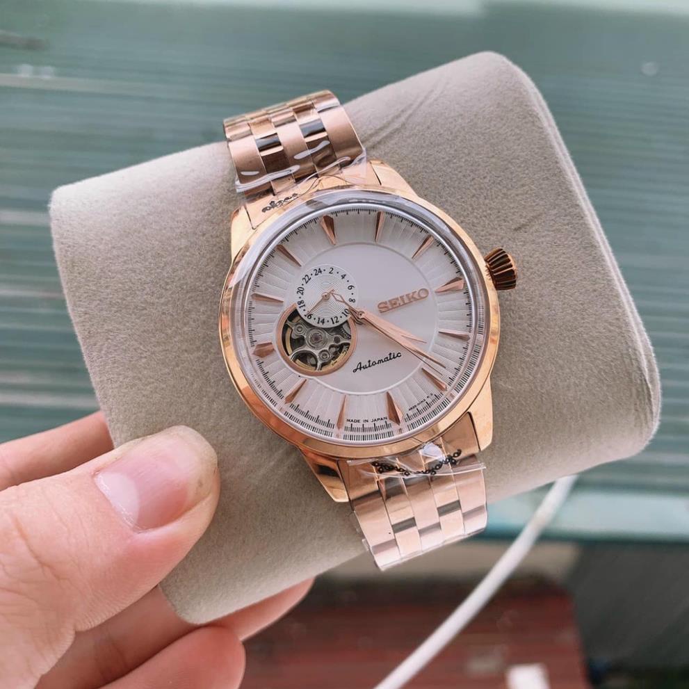Đồng hồ Nam seiko hở mặt chạy cơ automatic nhiều màu máy Nhật size 40mm dây kim loại màu vàng