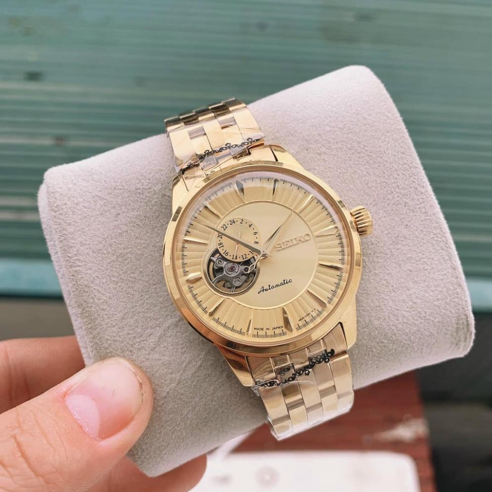 Đồng hồ Nam seiko hở mặt chạy cơ automatic nhiều màu máy Nhật size 40mm dây kim loại màu vàng