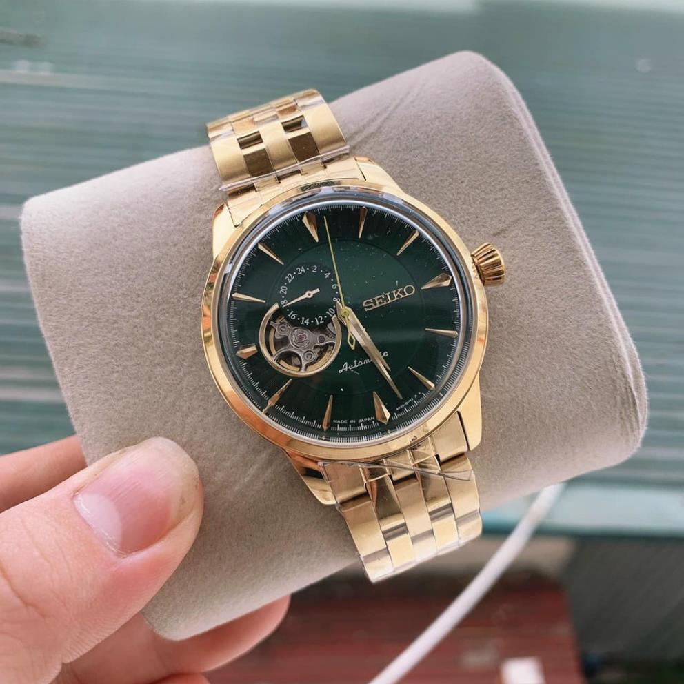 Đồng hồ Nam seiko hở mặt chạy cơ automatic nhiều màu máy Nhật size 40mm dây kim loại màu vàng