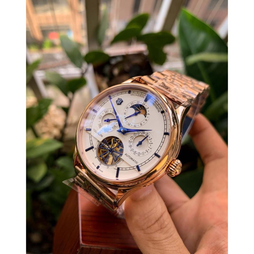 Đồng hồ Nam VC trăng sao size 40mm chạy cơ automatic dây kim loại máy nhật vàng dây kim loại kim xan
