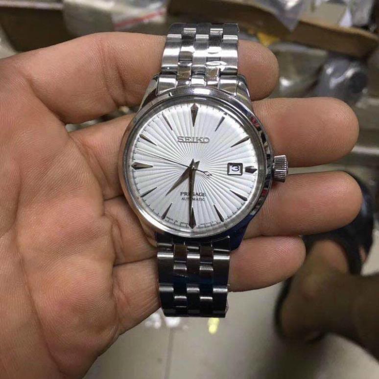 Đồng hồ Nam seiko 3kim 1lich chạy cơ automatic mặt trắng vỏ trắng nhiều màu máy Nhật size 40mm