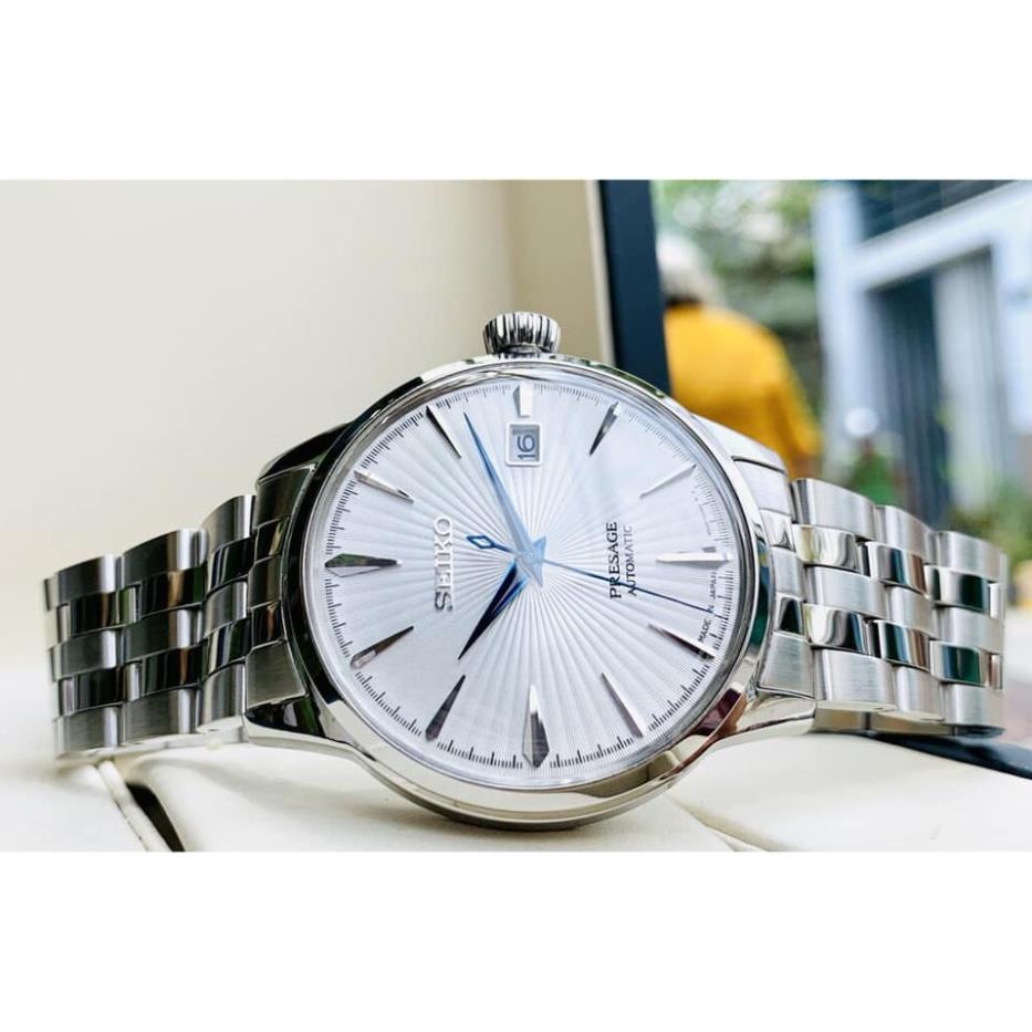 Đồng hồ Nam seiko 3kim 1lich chạy cơ automatic mặt trắng vỏ trắng nhiều màu máy Nhật size 40mm