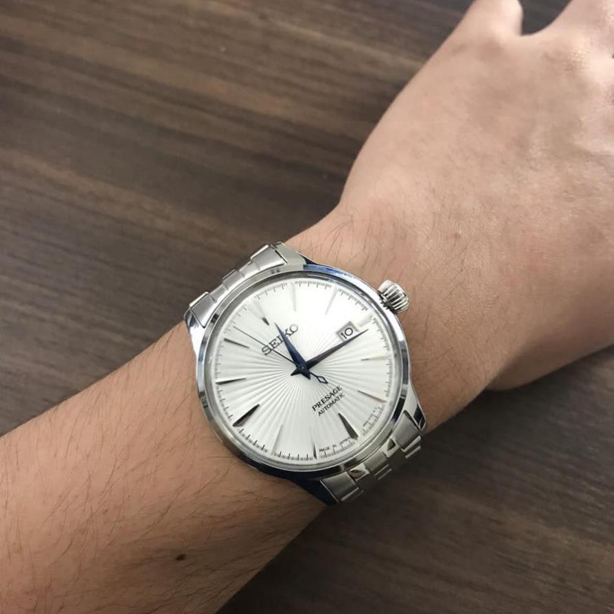 Đồng hồ Nam seiko 3kim 1lich chạy cơ automatic mặt trắng vỏ trắng nhiều màu máy Nhật size 40mm