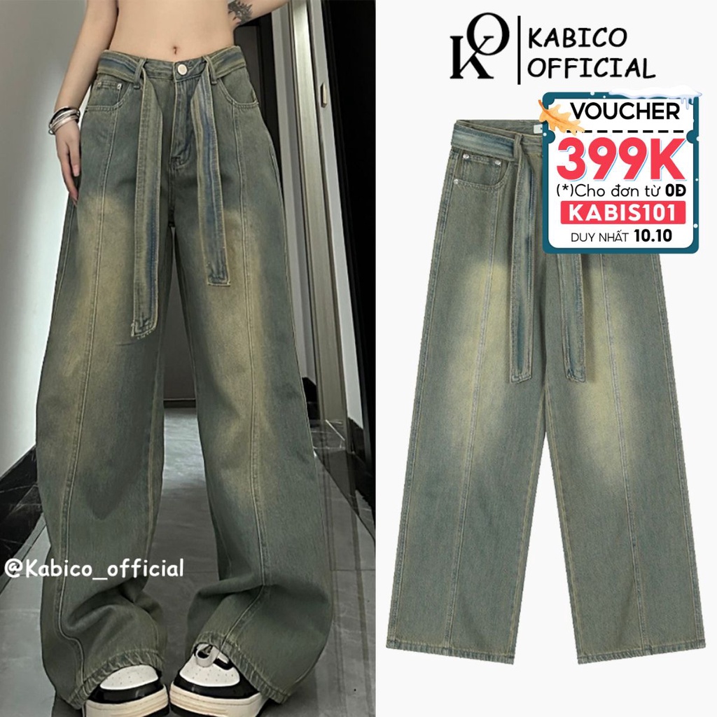 Quần jean dài ống rộng phong cách unisex, quần jean cạp cao Hip Hốp_K55