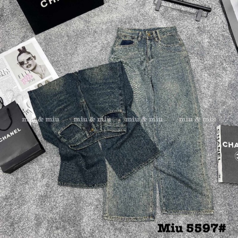 Quần jeans suông tag da chữ A sau cạp hàng QCL1 3/10