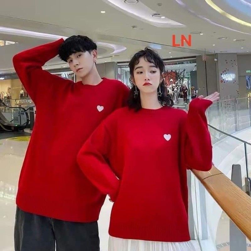 Áo đôi thu đông nam nữ vải nỉ đẹp, áo sweater màu đỏ- aothun6789