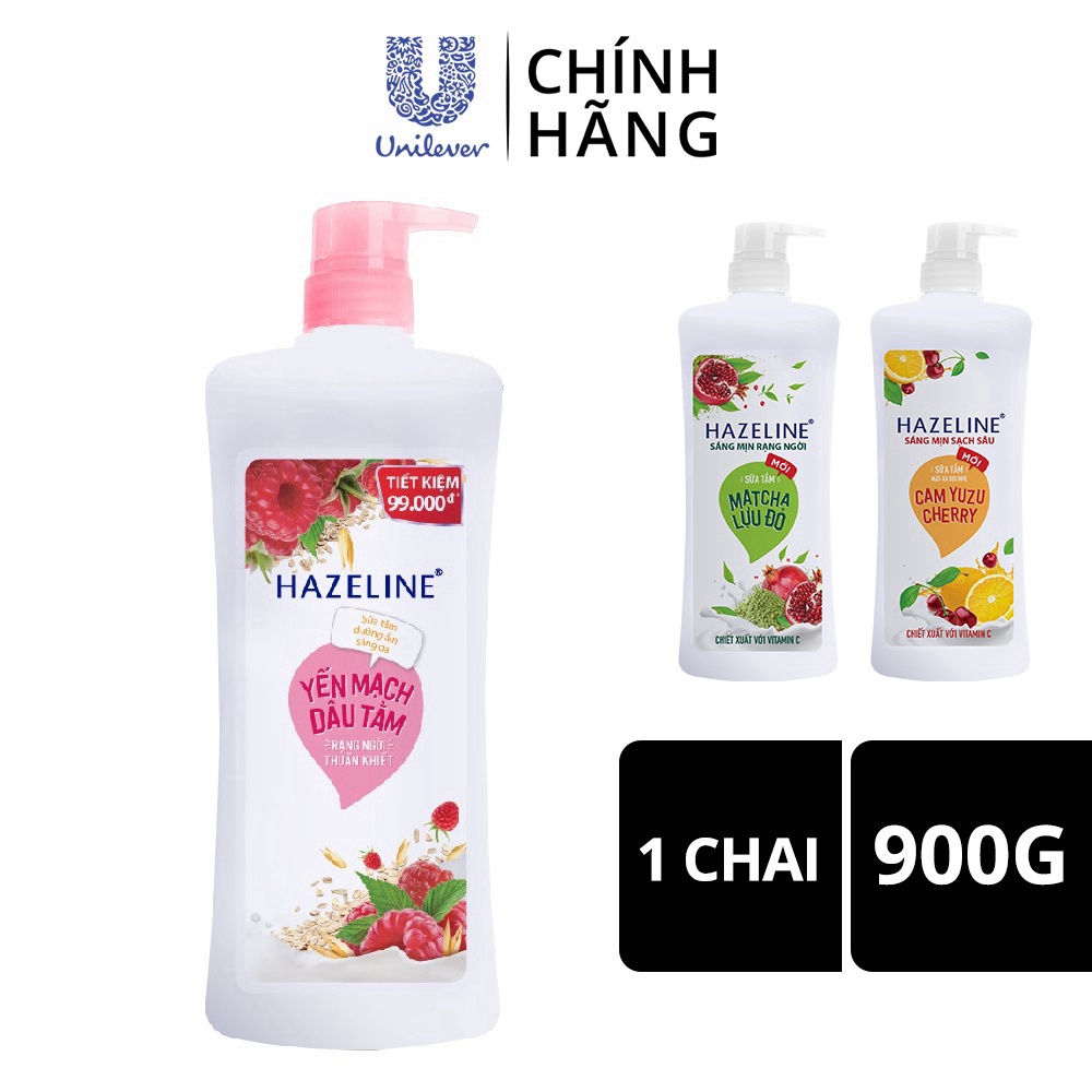 Sữa tắm dưỡng thể thiên nhiên trắng sáng da Hazeline 800g/900g