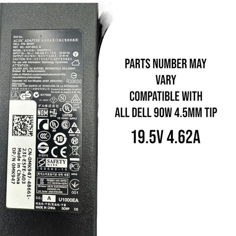 Sạc Zin Laptop Dell 90W 19.5V 4.62A Chân Kim Nhỏ Dùng Cho DELL 5759 5755 7558 3558 3148 7558 5558 5458 XPS 13 XPS12