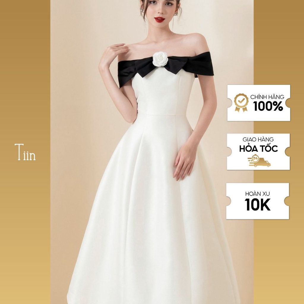 Váy nơ ngực đính hoa gấu lượn TIINSTORE VHN825