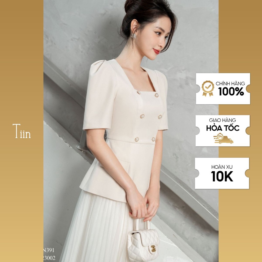 Áo cổ vuông nắp túi peplum TIINSTORE AHN391