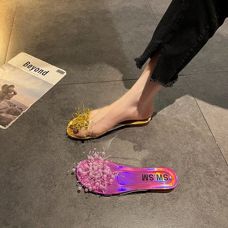 Thời Trang Dép Sandal Bít Mũi Trong Suốt Đính Hạt Bạc Siêu hot Thời Trang Mùa Hè 2023 Dành Cho Bạn Nữ