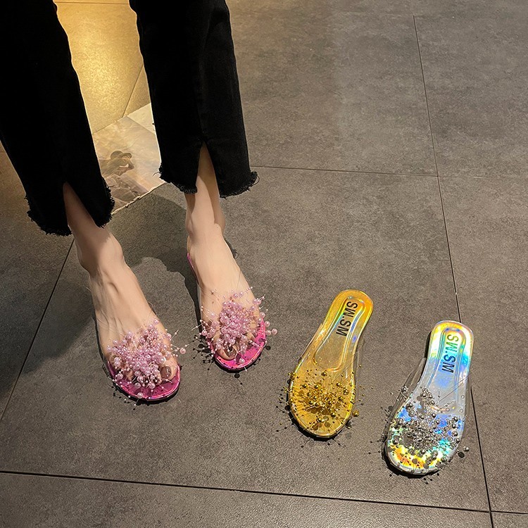 Thời Trang Dép Sandal Bít Mũi Trong Suốt Đính Hạt Bạc Siêu hot Thời Trang Mùa Hè 2023 Dành Cho Bạn Nữ