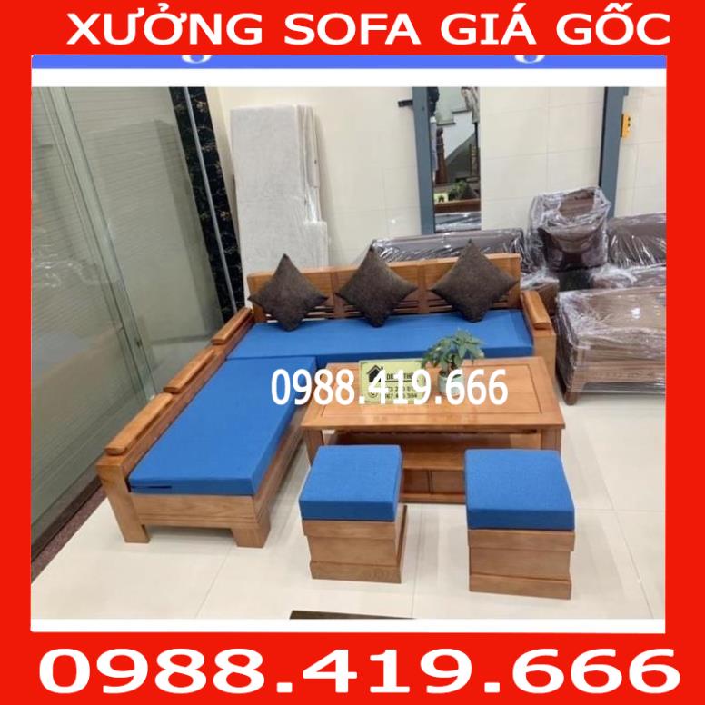 Sofa góc trứng nhỏ gỗ sồi nga cho phòng khách nhỏ, bàn ghế sofa gỗ