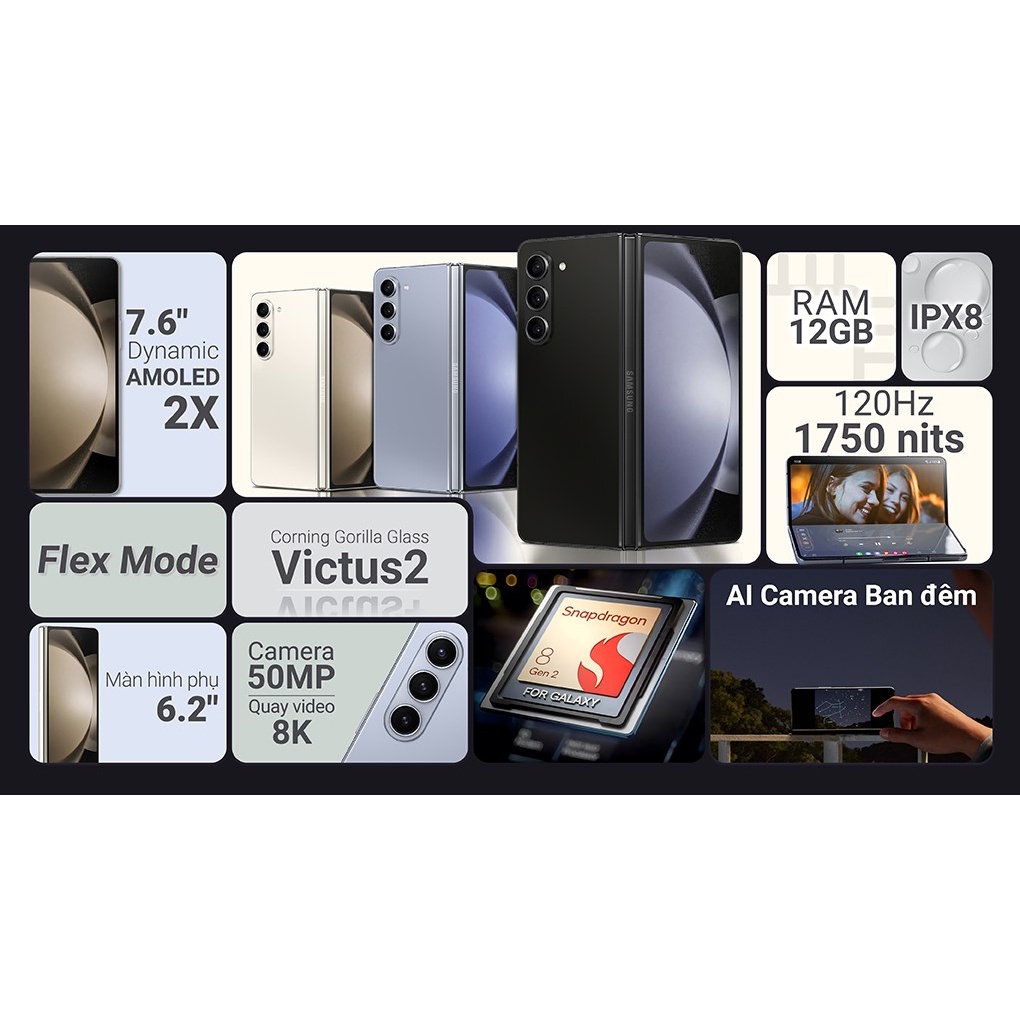 Điện thoại Samsung Galaxy Z Fold5 5G 256GB | Pin 4400mAh Chip Snapdragon 8 Gen 2 Màn hình 6.2 inch