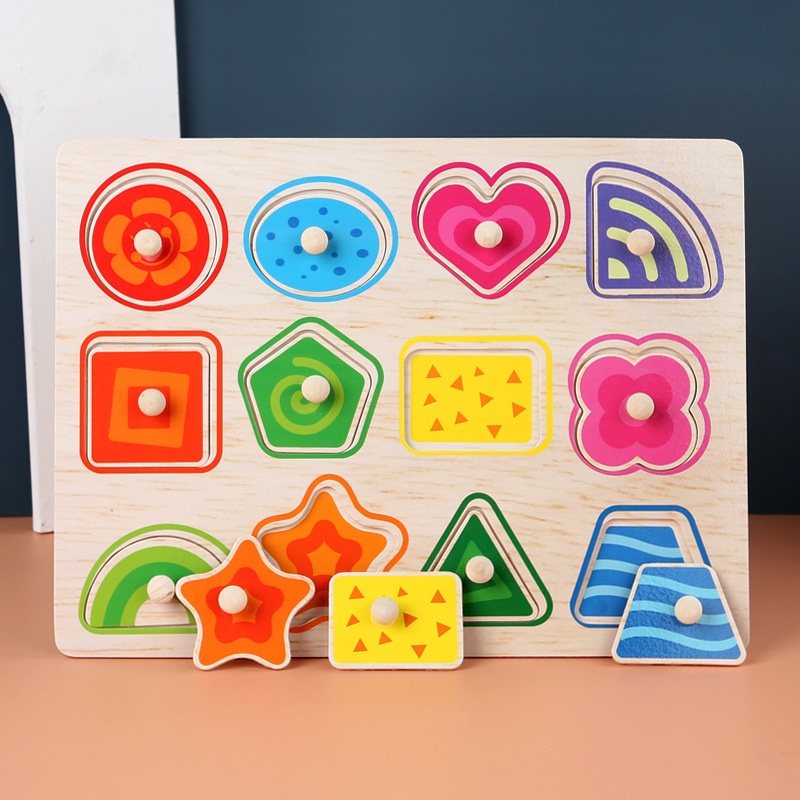 Bảng ghép hình núm gỗ - Bảng núm - Đồ chơi thông minh cho bé